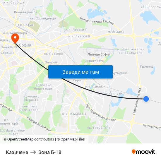 Казичене to Зона Б-18 map