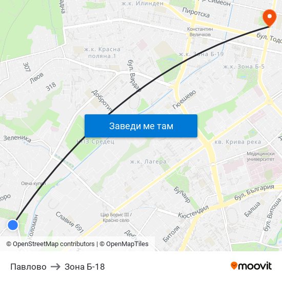 Павлово to Зона Б-18 map