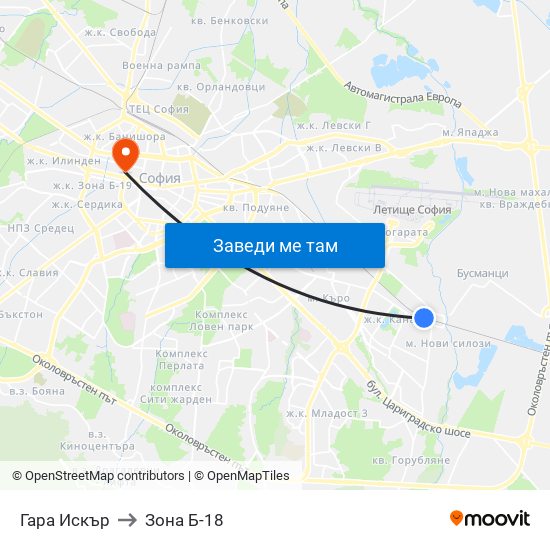 Гара Искър to Зона Б-18 map
