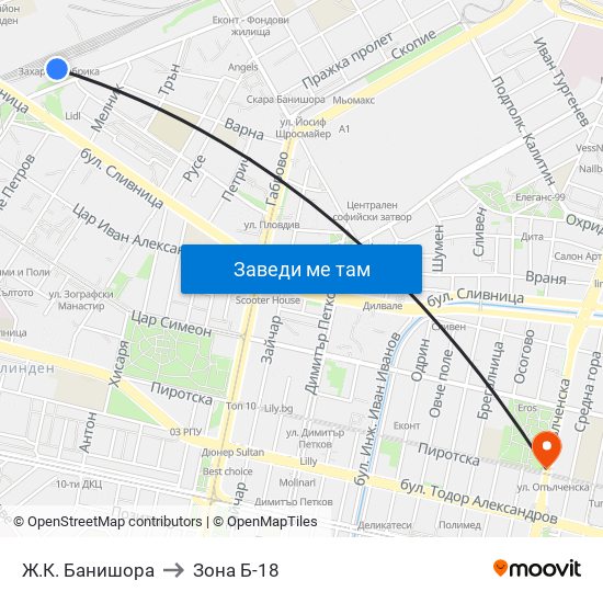 Ж.К. Банишора to Зона Б-18 map