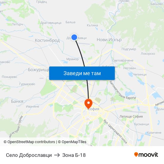 Село Доброславци to Зона Б-18 map