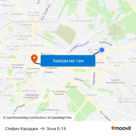 Стефан Караджа to Зона Б-18 map