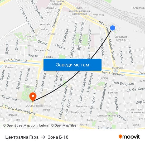Централна Гара to Зона Б-18 map