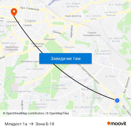 Младост 1а to Зона Б-18 map