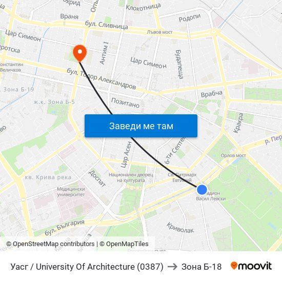 Уасг / University Of Architecture (0387) to Зона Б-18 map