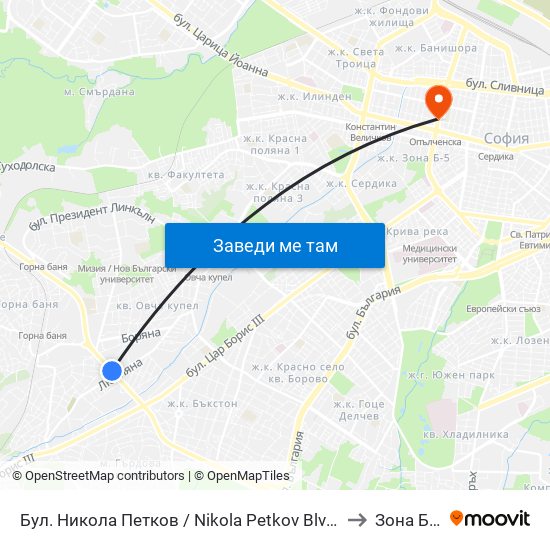 Бул. Никола Петков / Nikola Petkov Blvd. (0347) to Зона Б-18 map