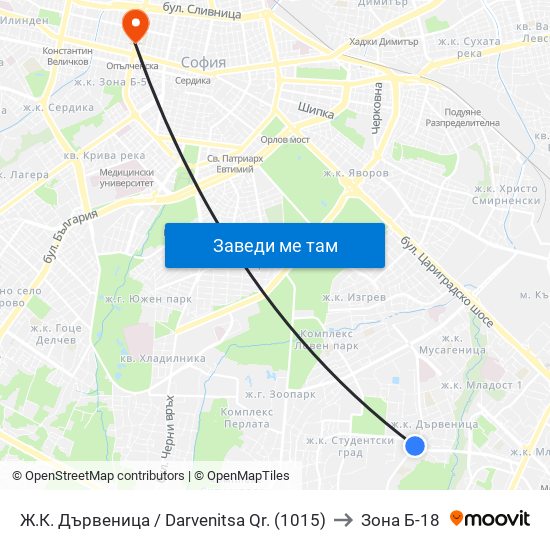 Ж.К. Дървеница / Darvenitsa Qr. (1015) to Зона Б-18 map