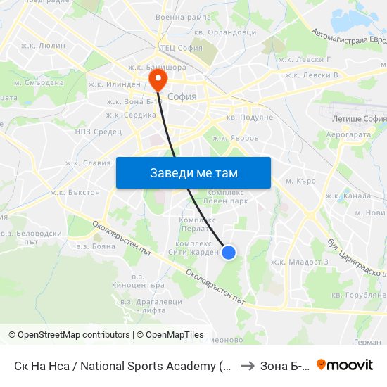 Ск На Нса / National Sports Academy (1609) to Зона Б-18 map