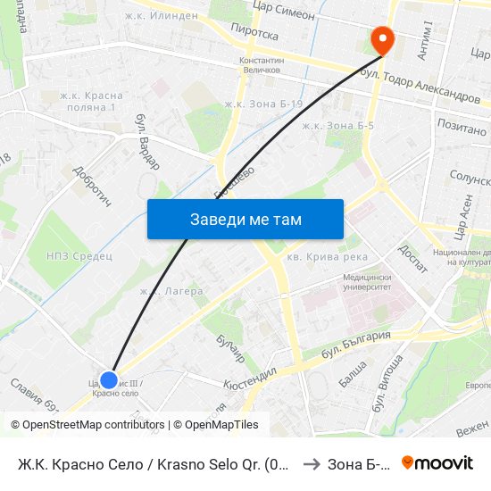 Ж.К. Красно Село / Krasno Selo Qr. (0638) to Зона Б-18 map