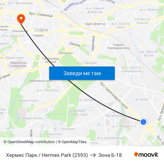 Хермес Парк / Hermes Park (2593) to Зона Б-18 map