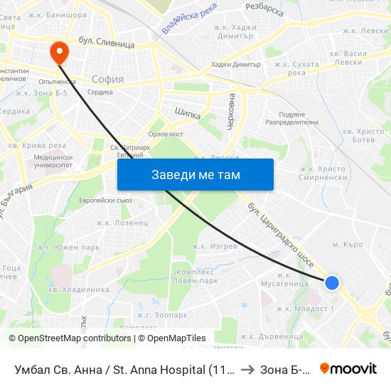 Умбал Св. Анна / St. Anna Hospital (1194) to Зона Б-18 map