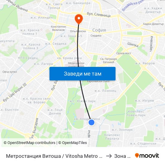 Метростанция Витоша / Vitosha Metro Station (0909) to Зона Б-18 map