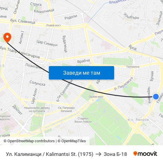 Ул. Калиманци / Kalimantsi St. (1975) to Зона Б-18 map