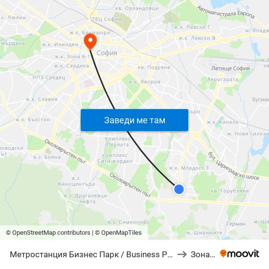 Метростанция Бизнес Парк / Business Park Metro Station (2490) to Зона Б-18 map