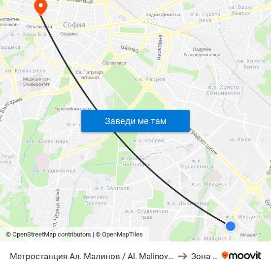 Метростанция Ал. Малинов / Al. Malinov Metro Station (0170) to Зона Б-18 map