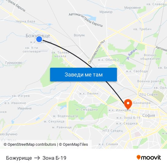 Божурище to Зона Б-19 map
