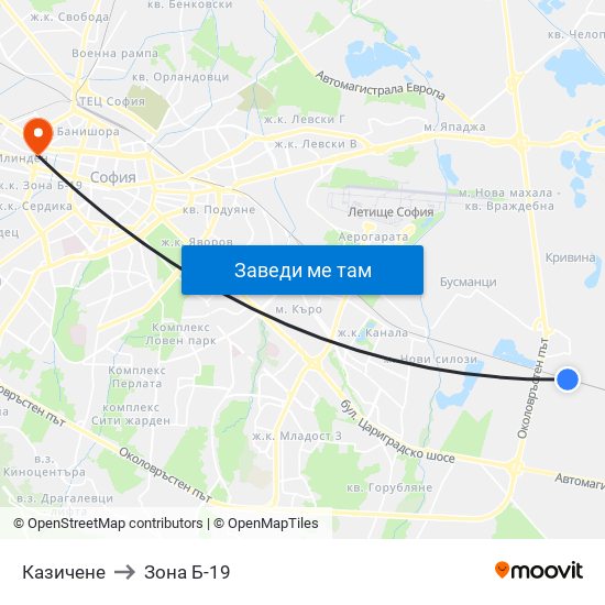 Казичене to Зона Б-19 map