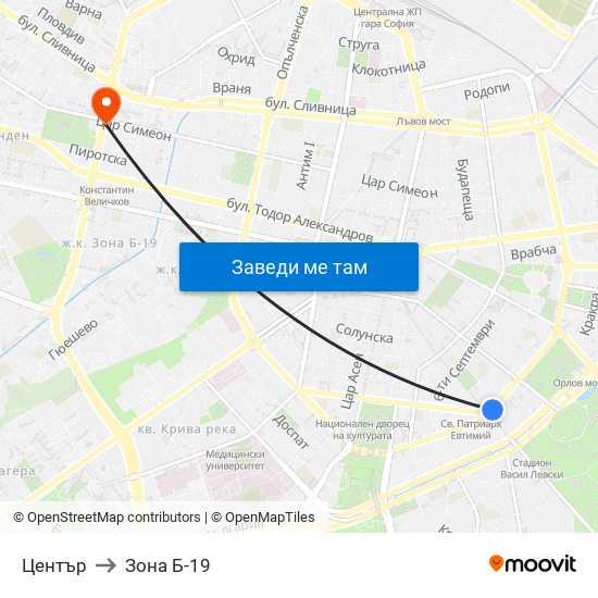 Център to Зона Б-19 map