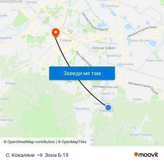 С. Кокаляне to Зона Б-19 map