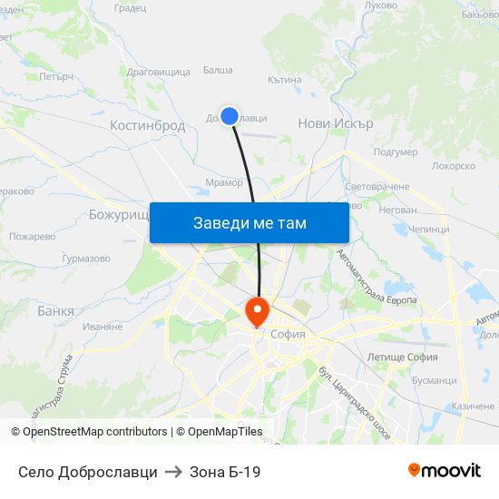 Село Доброславци to Зона Б-19 map