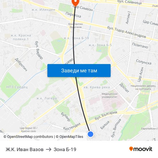 Ж.К. Иван Вазов to Зона Б-19 map
