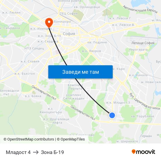 Младост 4 to Зона Б-19 map