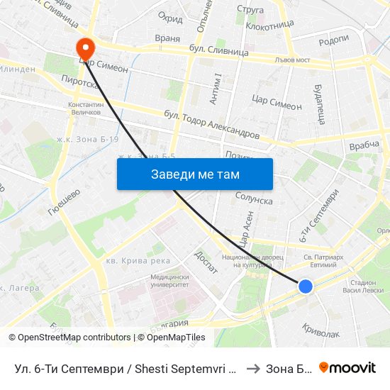 Ул. 6-Ти Септември / Shesti Septemvri St. (1808) to Зона Б-19 map
