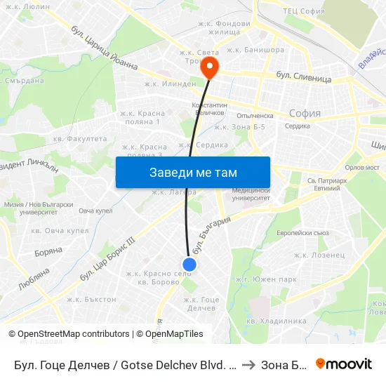 Бул. Гоце Делчев / Gotse Delchev Blvd. (0308) to Зона Б-19 map