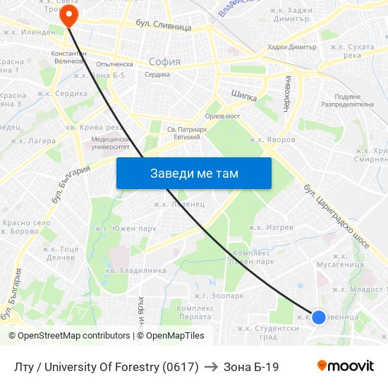 Лту / University Of Forestry (0617) to Зона Б-19 map