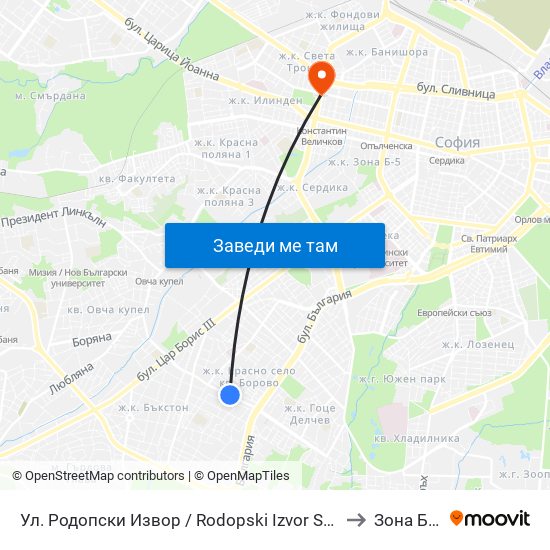 Ул. Родопски Извор / Rodopski Izvor St. (2730) to Зона Б-19 map