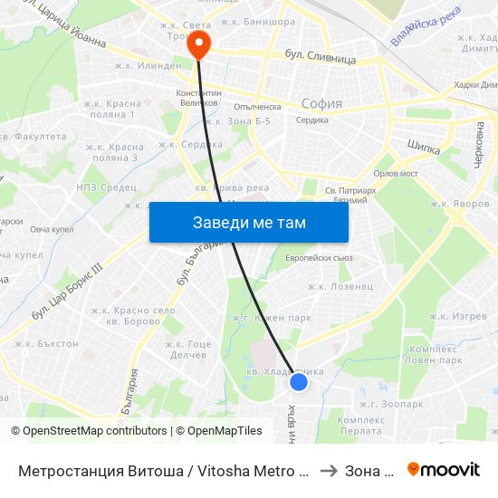 Метростанция Витоша / Vitosha Metro Station (0909) to Зона Б-19 map