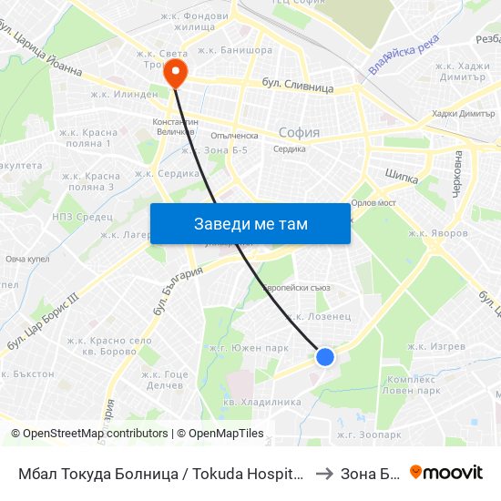Мбал Токуда Болница / Tokuda Hospital (0206) to Зона Б-19 map