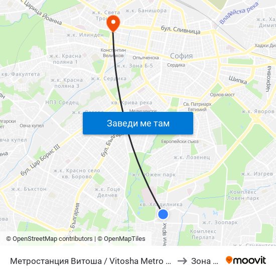 Метростанция Витоша / Vitosha Metro Station (2755) to Зона Б-19 map