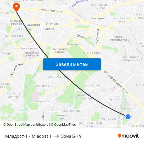 Младост-1 / Mladost 1 to Зона Б-19 map