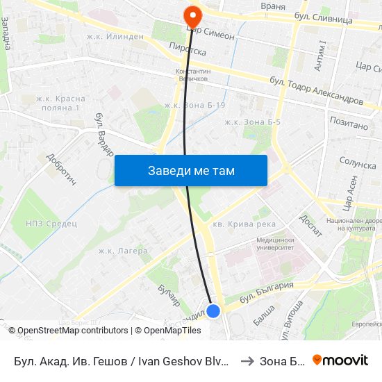 Бул. Акад. Ив. Гешов / Ivan Geshov Blvd. (0275) to Зона Б-19 map