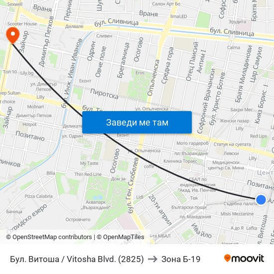 Бул. Витоша / Vitosha Blvd. (2825) to Зона Б-19 map
