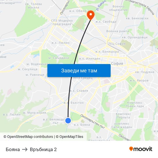 Бояна to Връбница 2 map