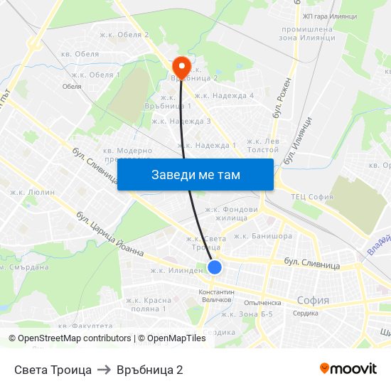 Света Троица to Връбница 2 map