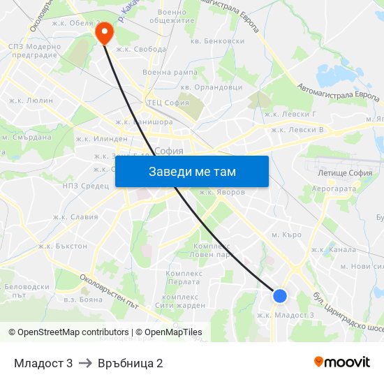 Младост 3 to Връбница 2 map