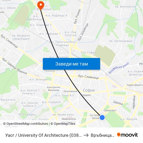 Уасг / University Of Architecture (0387) to Връбница 2 map
