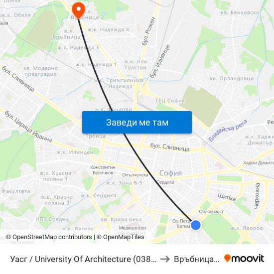 Уасг / University Of Architecture (0386) to Връбница 2 map