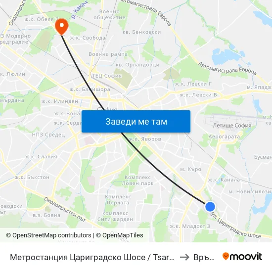 Ⓜ️ Метростанция Цариградско Шосе / Tsarigradsko Shosse Metro Station (1016) to Връбница 2 map