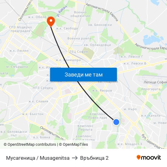 Мусагеница /  Musagenitsa to Връбница 2 map