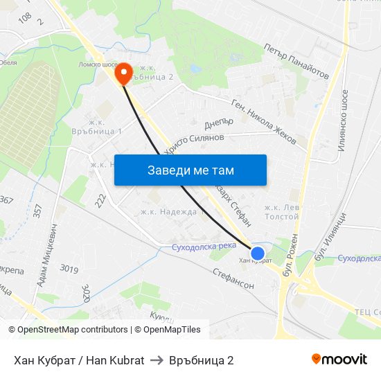 Хан Кубрат / Han Kubrat to Връбница 2 map