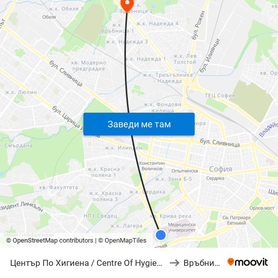 Център По Хигиена / Centre Of Hygiene (2342) to Връбница 2 map