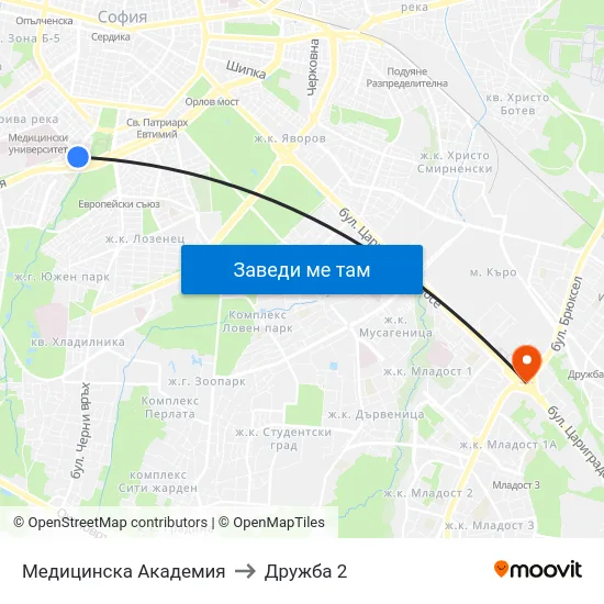 Медицинска Академия to Дружба 2 map