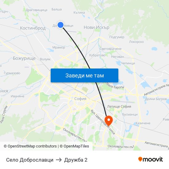 Село Доброславци to Дружба 2 map