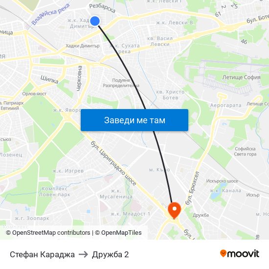 Стефан Караджа to Дружба 2 map