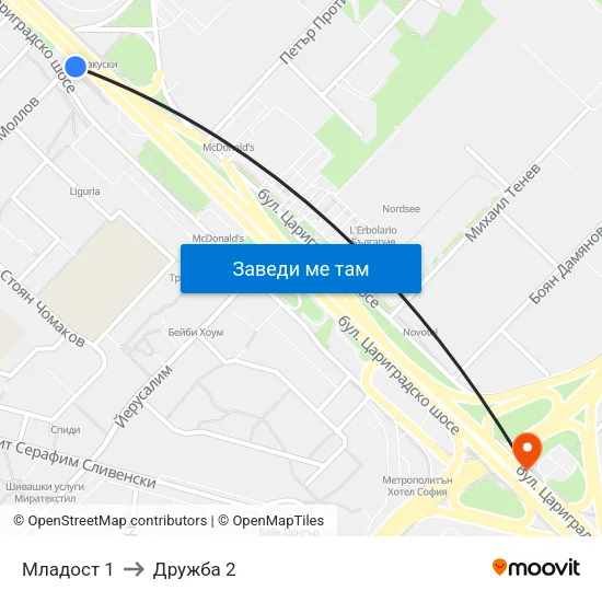 Младост 1 to Дружба 2 map