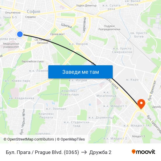 Бул. Прага / Prague Blvd. (0365) to Дружба 2 map